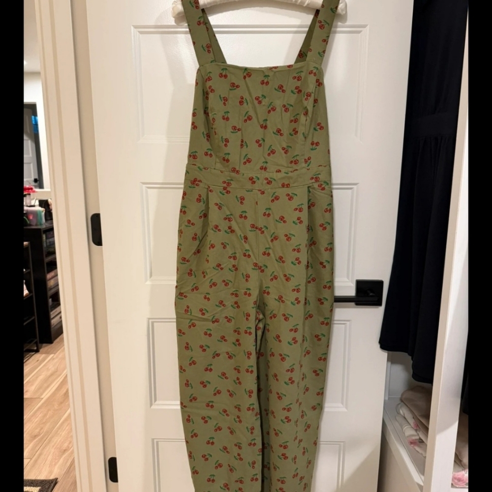 Modcloth Green Cherry Print Jumpsuit Women XL - Picture 7 of 10